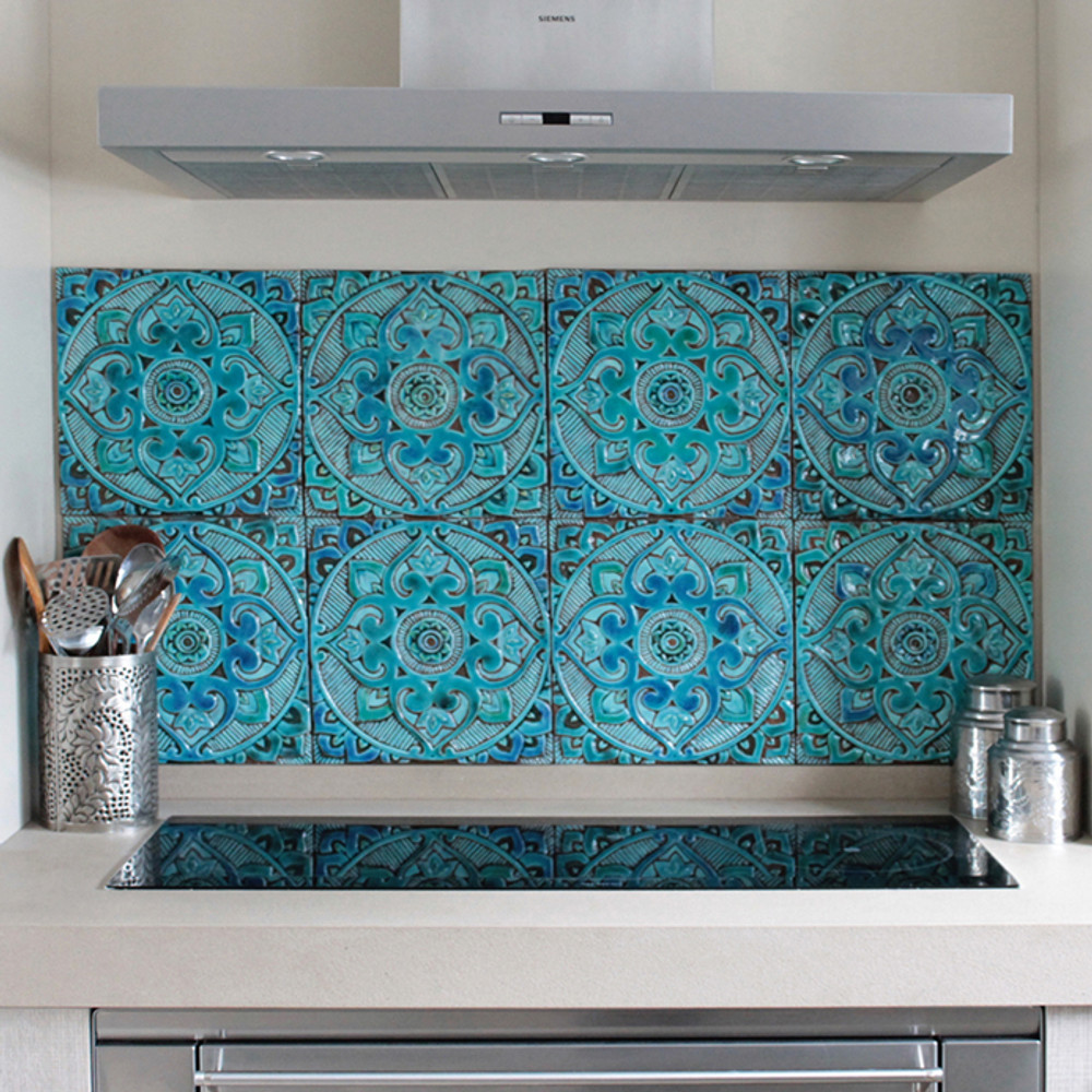 Turquoise backsplash spanish wescover 30cm unique set6 gvega