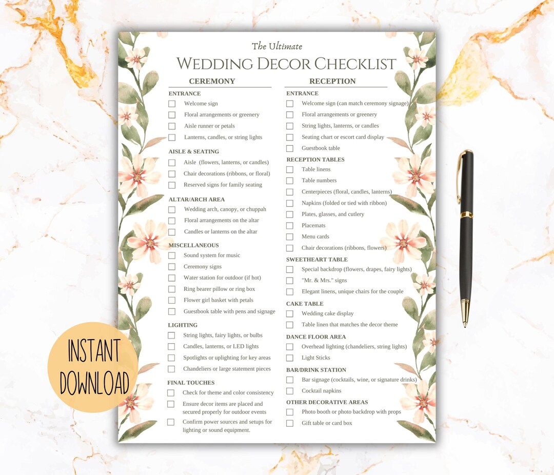 Wedding decor list